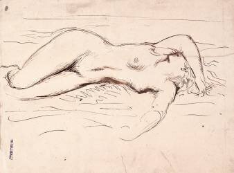 Femme nue allongée à terre, le bras droit cachant son visage (Théodore Chasseriau) - Muzeo.com