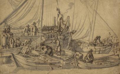 Figures à bord des petits navires marchands (Willem van de Velde le Vieux) - Muzeo.com