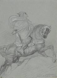 Guerrier arabe à cheval, le sabre à la main, de profil à droite (Théodore Chasseriau) - Muzeo.com