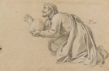Homme à genoux, drapé, tenant un casque (Charles Le Brun) - Muzeo.com