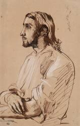 Homme à mi-corps, à longs cheveux, en bras de chemise (Théodore Chasseriau) - Muzeo.com