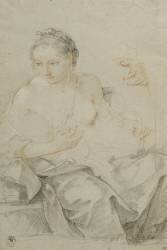 Jeune femme assise allaitant un enfant ; reprise de la main gauche (Charles Joseph Natoire) - Muzeo.com