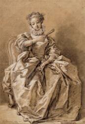 Jeune femme assise, vêtue à 