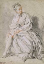Jeune fille attachant sa jarretière (François Boucher) - Muzeo.com