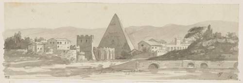 La pyramide de Cestius à Rome; deux vues de villes, sur deux registres superposés (Jacques-Louis David) - Muzeo.com