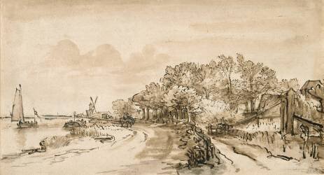 Les Bords de l'Amstel près de Trompenburg (Rembrandt) - Muzeo.com