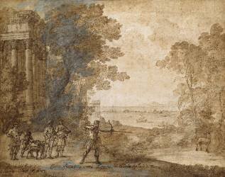 Paysage avec Ascanius tirant sur le cerf de Sylvia (Claude Gellée) - Muzeo.com