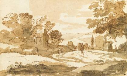 Paysage avec une voiture attelée sur un chemin (Claude Gellée) - Muzeo.com