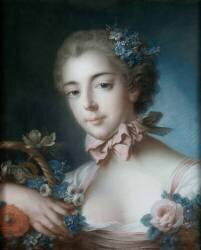 Portrait de jeune femme appuyée sur une corbeille de fleurs (François Boucher) - Muzeo.com