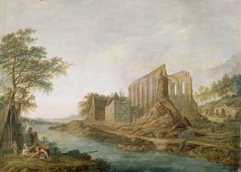 Ruines au bord d'une rivière (Henri Joseph van Blarenberghe) - Muzeo.com