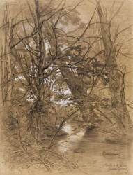 Ruisseau entre des arbres et du feuillage (Gustave Cesaire Garaud) - Muzeo.com