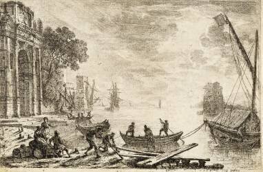 Scène de port avec soleil levant (Claude Gellée) - Muzeo.com