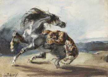 Tigre attaquant un cheval sauvage (Eugène Delacroix) - Muzeo.com