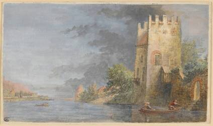 Vue de château sur le bord d'une rivière (Louis Nicolas van Blarenberghe) - Muzeo.com