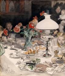 Autour de la lampe le soir (Carl Larsson) - Muzeo.com