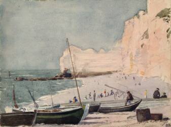 Barques de pêche, et figures sur la plage d'Étretat (Georges Hugo) - Muzeo.com