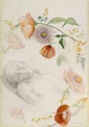 Buste d'homme aux yeux clos, entouré de fleurs (Odilon Redon) - Muzeo.com