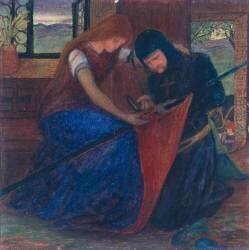 Dame Attachant un Fanion à la Lance d'un Chevalier (Elizabeth Siddal) - Muzeo.com