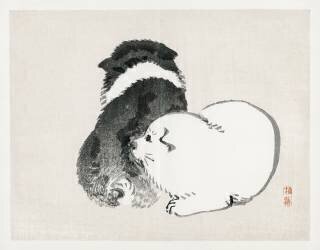 Deux chiots noirs et blancs (Kono Barei) - Muzeo.com