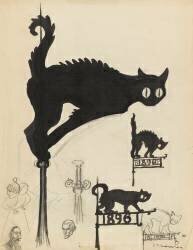Divers projets d'enseignes surmontées de chats noirs (Théophile Alexandre Steinlen) - Muzeo.com