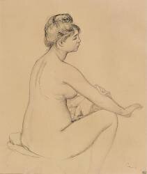 Femme nue assise, de profil à droite, s'essuyant le bras (Auguste Renoir) - Muzeo.com