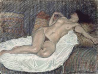 Femme nue, étendue sur des coussins (Théophile Alexandre Steinlen) - Muzeo.com