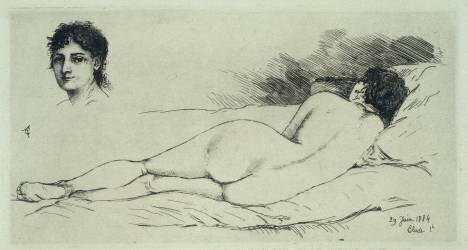 Femme nue étendue, tête de femme (Alfred Agache) - Muzeo.com
