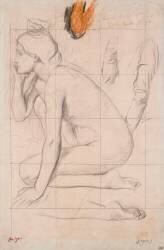 Feuille d'études pour Sémiramis : femme nue accroupie (Edgar Degas) - Muzeo.com