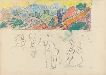 Grotte du Veau d'or : Étude pour une décoration murale, Vieil homme dans un paysage (Spencer Frederick Gore) - Muzeo.com