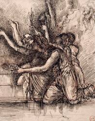 Groupe d'hommes et de femmes agenouillés, les bras tendus en signe de supplication (Gustave Moreau) - Muzeo.com
