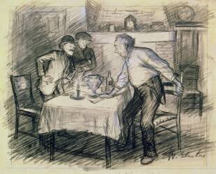 Intérieur avec trois hommes se levant d'une table (William James Glackens) - Muzeo.com