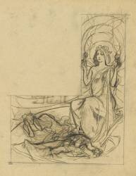 Jeune femme avec une couronne d'étoiles, deux figures allongées (Alfons Mucha) - Muzeo.com