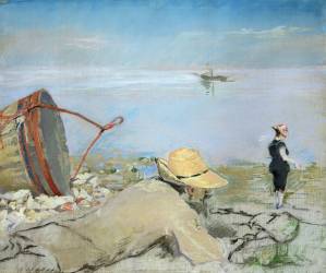 Le repos de Henri Guerard sur la plage (Eva Gonzales) - Muzeo.com