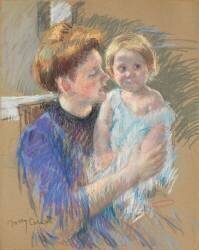 Mère en violet tenant son enfant dans ses bras (Mary Cassatt) - Muzeo.com