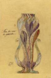 Modèle de vase en cristal en forme de cornet à deux anses et à décor de crocus (Emile Gallé) - Muzeo.com