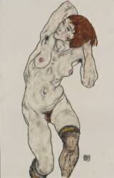 Nu féminin debout au bas noirs (Egon Schiele) - Muzeo.com