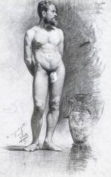 Nu masculin académique avec une urne grecque (Joaquin Sorolla y Bastida) - Muzeo.com