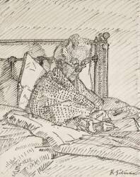 Portrait de la mère de l'artiste écrivant au lit (Harold Gilman) - Muzeo.com