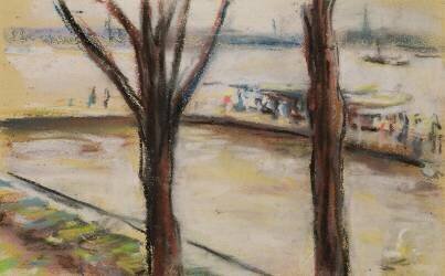 Scène d'atterrissage au Uhlenhorster Fahrhaus en automne (Max Liebermann) - Muzeo.com