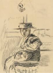 Seated woman with a straw boater (Walter Richard Sickert) - Muzeo.com
