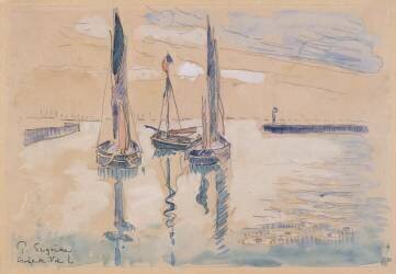 Trois barques à voiles à l'abri d'une jetée (Paul Signac) - Muzeo.com
