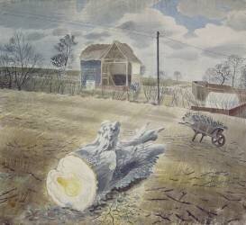 Tronc d'arbre et brouette (Eric Ravilious) - Muzeo.com