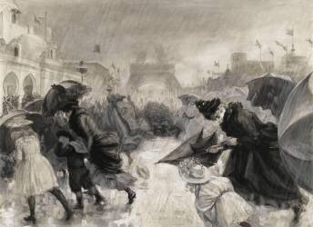 Visiteurs à l'exposition de 1900 sous une pluie torentielle (Charles Paul Renouard) - Muzeo.com