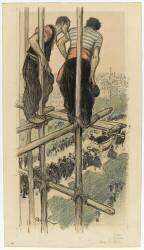 Deux ouvriers regardant un enterrement du haut d'un échaffaudage (Théophile Alexandre Steinlen) - Muzeo.com