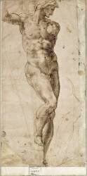 Etude d'homme nu debout, le corps est nu vu de face, la tête de profil (Michelangelo Buonarroti) - Muzeo.com