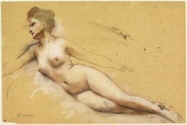Femme allongée, les jambes croisées et les bras écartés du corps ; reprise (Henri Gervex) - Muzeo.com