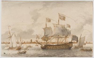 Grand navire anglais sur une rivière (Ludolf Backhuysen) - Muzeo.com