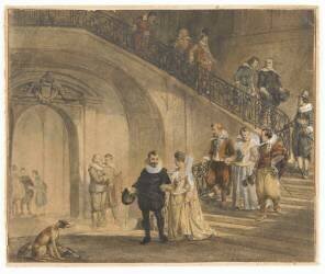 Henri IV et sa cour descendant l'escalier (Jean-Louis-Ernest Meissonier) - Muzeo.com
