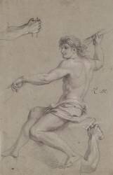 Homme demi-nu, assis, de profil (Charles Le Brun) - Muzeo.com