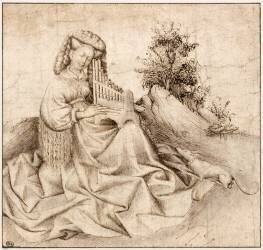Jeune femme dans un paysage, jouant d'un orgue portatif (anonyme) - Muzeo.com